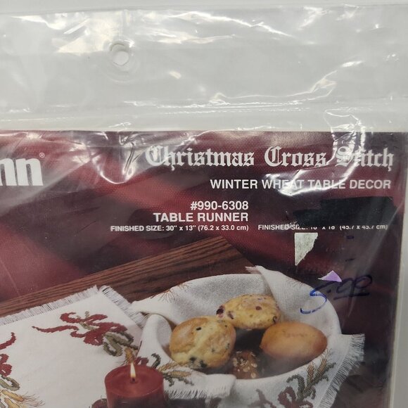 1991 Janlynn Christmas Cross Stitch Kit #990-6308 Winter Wheat Table Runner (12) - Picture 3 of 6